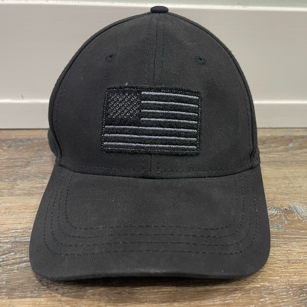 Black Cap with Embroidered Flag, NWT